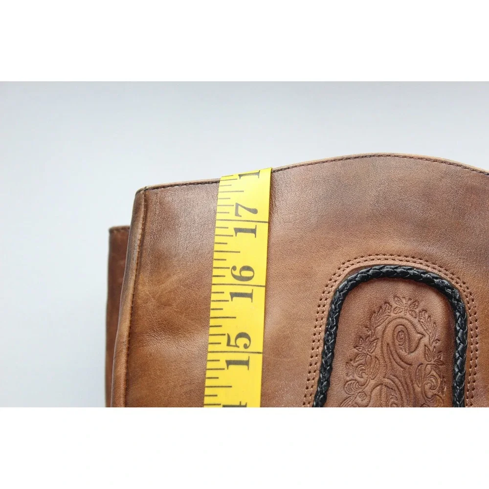 Sonora Tan Distressed Leather Tall Riding Boots Braided Trim Women 11 B SN 5228